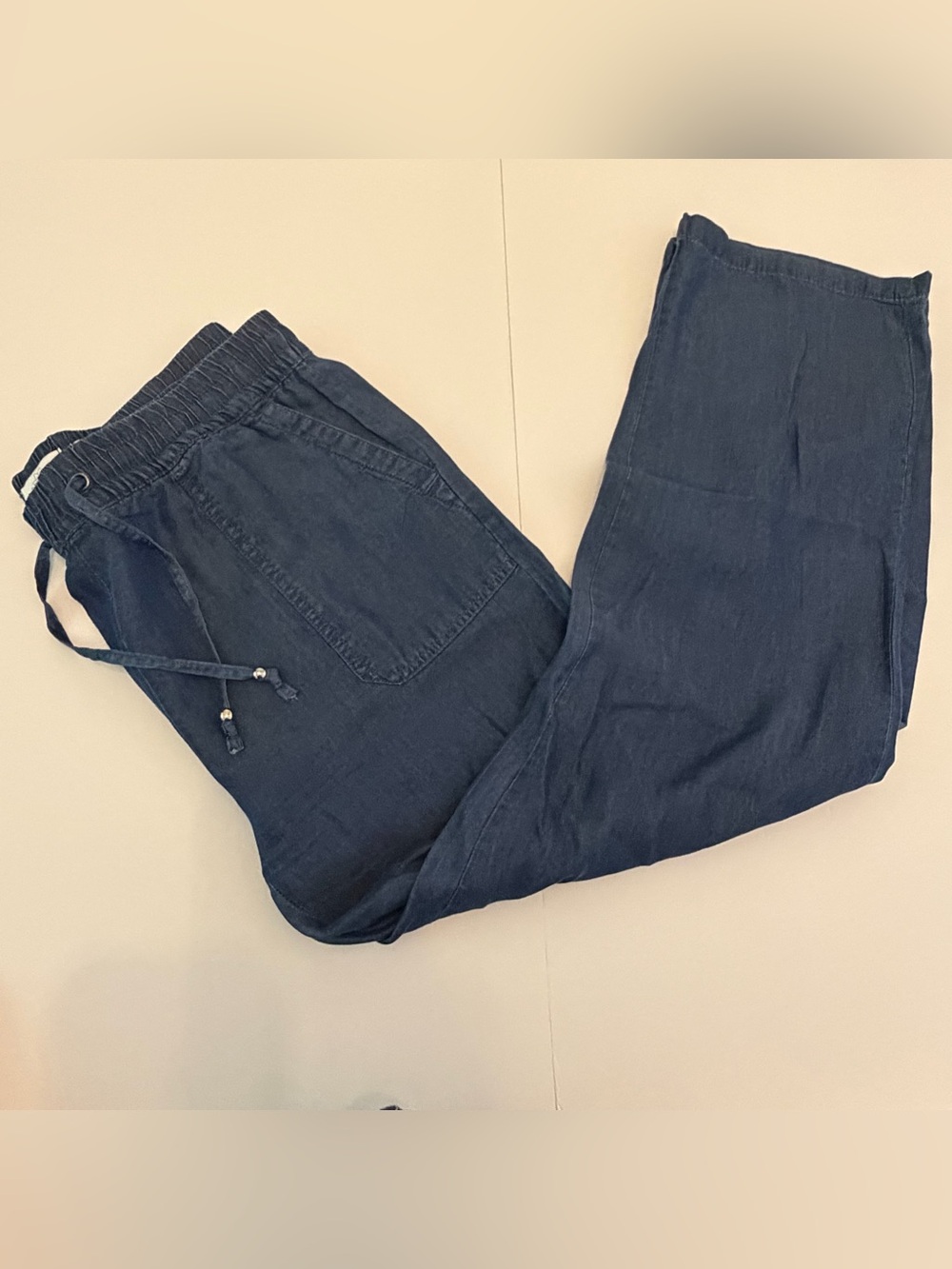 SERRA Womens Chambray Pull-On Pants Medium Blue Drawstring Relaxed Tapered M